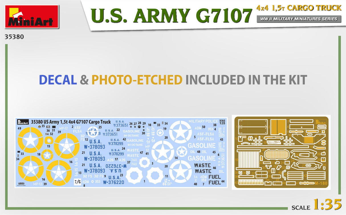 MiniArt 1/35 US army G7107 4x4 1.5t Cargo Truck.