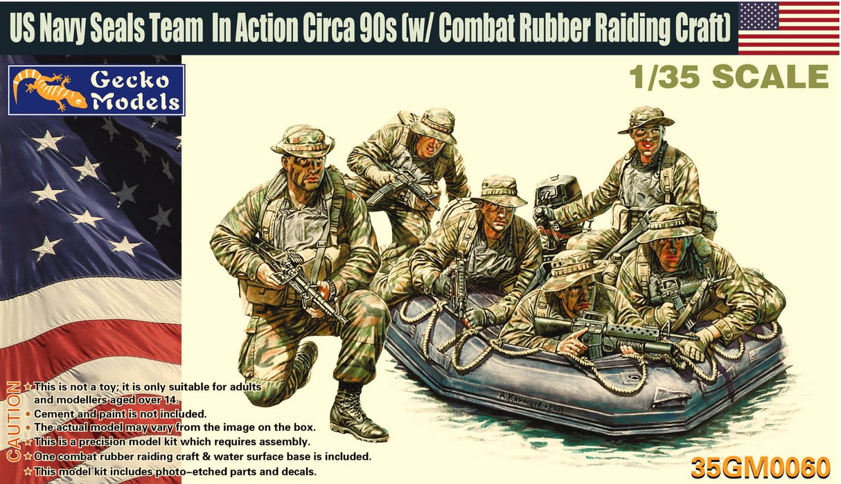 Gecko models 1/35 US navy Seals Team in Action Circa 90s (W / Rubber Raiding Craft)