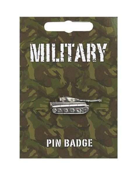 Military Panzer Tank Silver Pewter Lapel Pin Badge