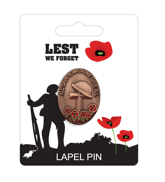 Remembrance Lapel Pin - Helmet & Cross Some Gave All Design