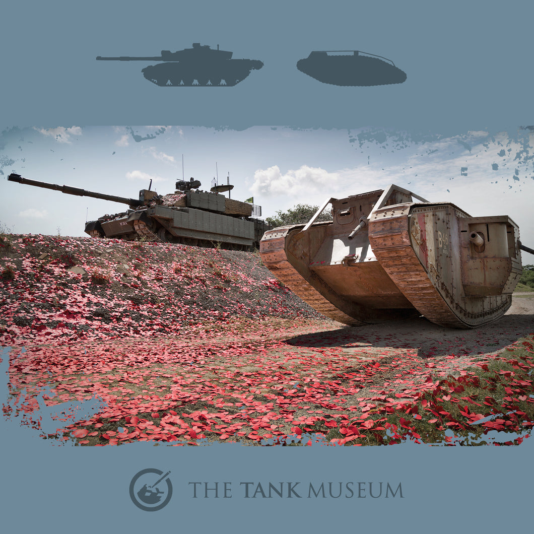 Tank Museum Greetings Card : Challenger 2 and Replica Mark IV