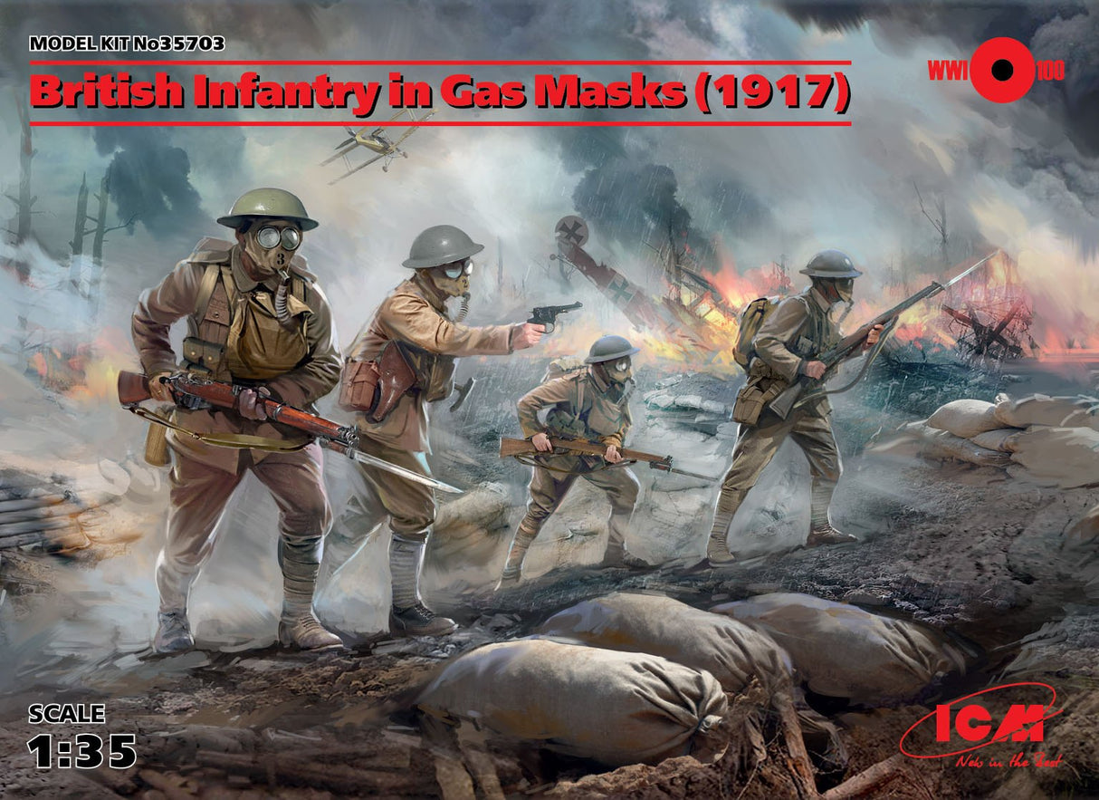 ICM 1:35 Scale WW1 British Infantry in Gas Masks (1917)