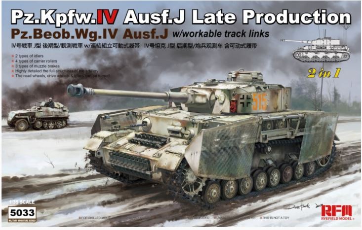 Ryefield Model 1/35 Panzer 4 Ausf J Late, with workable tracks 2 in 1 kit.