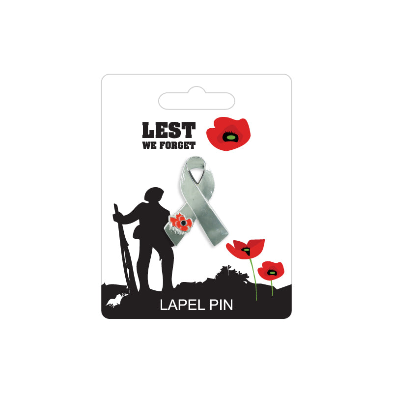 Remembrance Lapel Pin - Ribbon & Poppy Design