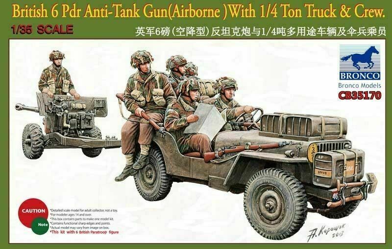 Bronco 1/35 British 6Pdr AT Gun (Airborne) with 1/4 Ton Truck and Crew.